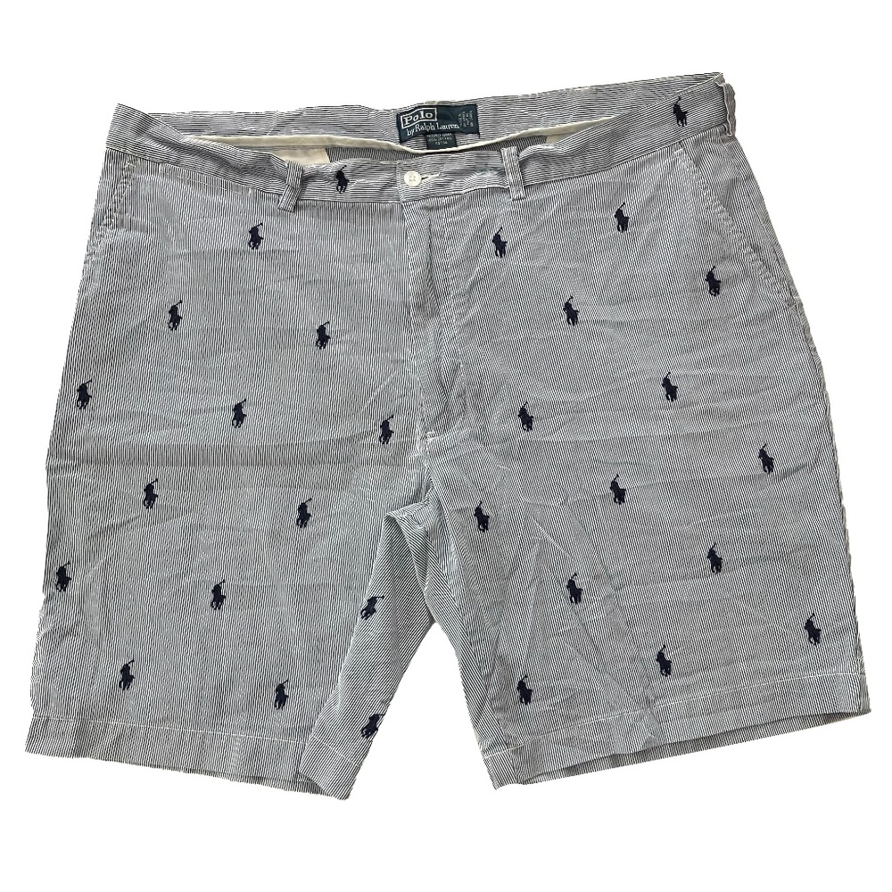 Polo Ralph Lauren Shorts Mens 40 Blue White Striped All Over Pony Classic Fit 9"